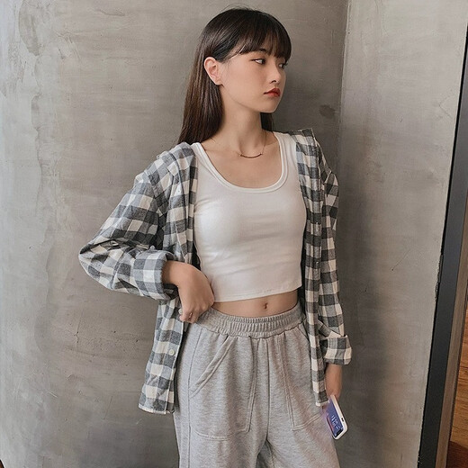 Qbily 吊带背心 【两件装】背心女内搭短款吊带上衣无袖外穿背心 吊带背心短款【黑+白】两件装L码