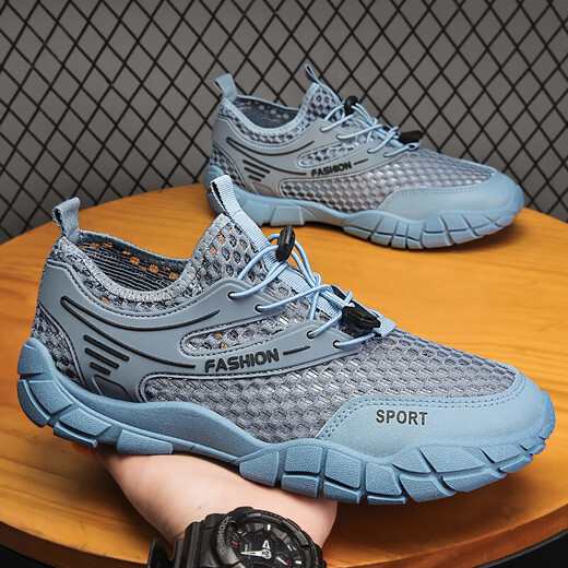 
GVTZ cut-code mesh shoes for men's breathable thin anti-odor mesh hollow mesh shoes for boys 2025 summer new casual shoes sports shoes junior high school students running shoes single net hiking shoes quick-dry shoes K736 blue 42 standard sports code