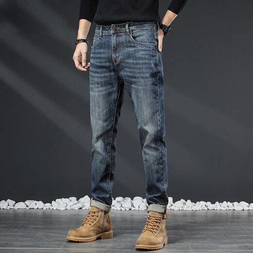 DK Jeans haut de gamme Men 2025 Spring and Automne Straight Slim pantalon lavage rétro à la tendance élastique décontractée confortable 5009 bleu 32