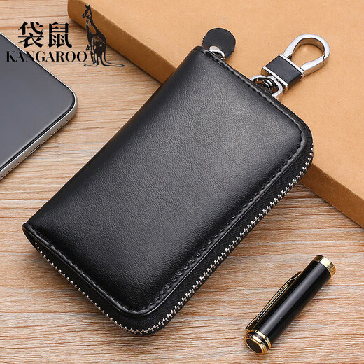Kangaroo (KANGAROO) multi-function practical car key bag for men and women large capacity genuine leather cowhide key storage bag black - double row 12 buttons