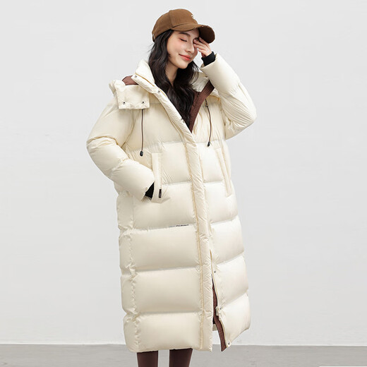 YAYA Extreme Cold Down Jacket Women's Long Knee-Level 2024 New Loose Versatile Thickened Warm Northeast Coldproof Jacket KL Bright Black 165/88A(L)