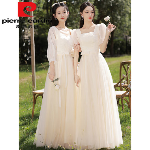 Pier Cardin Bridesmaid Suit Champagne Couleur Le nouveau style peut être porté Niche Long Slim Long Long Manched Robe pour femmes. Couleur de champagne moyen / manches moyen / long collier de petit carré de style B cette année 2xl