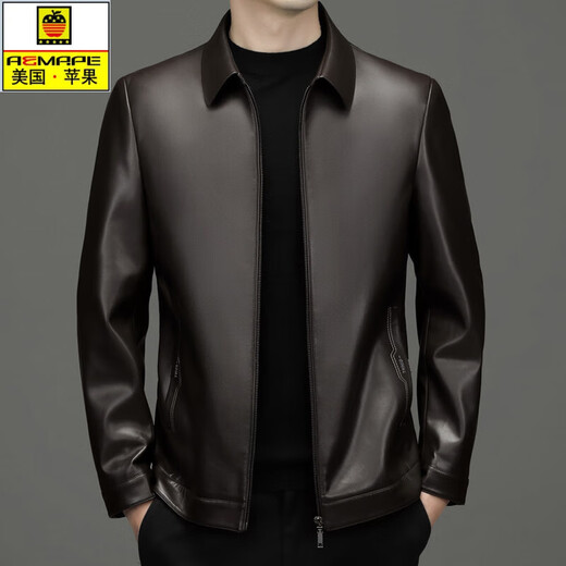 AEMAPE American Apple Haining leather jacket for middle-aged dad with lapel leather jacket Haining first layer leather jacket for men business brown XL 180