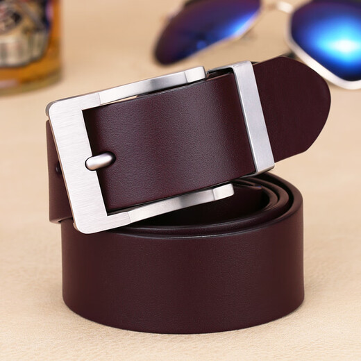 
VGXOUE titanium alloy belt men's genuine leather casual pin buckle layer cowhide belt men's simple middle-aged and young trousers belt trendy titanium buckle 9227 deep coffee (bandwidth 3.3cm) 100cm