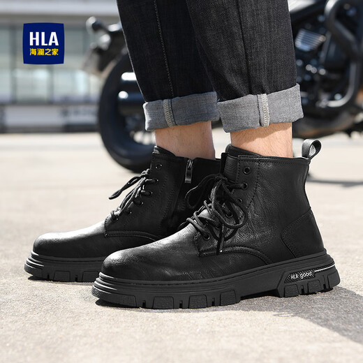 HaiLan Home HLA Martin Boots Men's British Style Retro Outdoor Workwear Men's Shoes HAAGZM3DBB160 Black 42