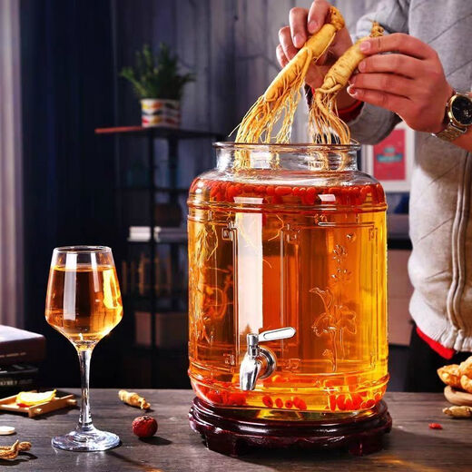 Bubble wine container glass new pattern bubble wine bottle special bubble wine household bubble wine bottle with faucet ginseng medicine wine jar 10Jin Jin equals 0.5 kg + stainless steel faucet