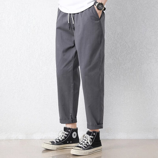 
Jewish casual pants for men in summer new loose ice silk straight sport nine-point pants for men conical Korean style trendy trousers 9904 khaki gray L