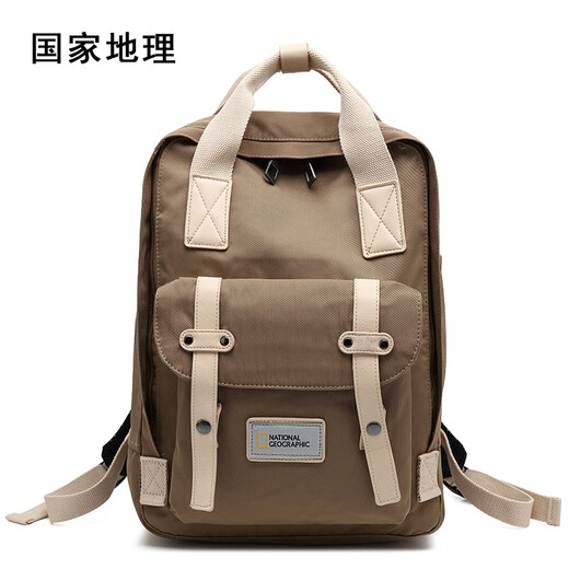 National Geographic Backpack Student Computer Bag Large Capacity Couple Waterproof Travel Outdoor Fashion School Bag Khaki