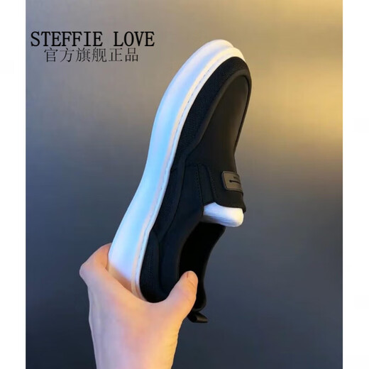 STEFFIE LOVE春夏季新款时尚休闲鞋男透气百搭轻底一脚蹬男鞋冰丝布鞋9892帅 黑色运动鞋尺码 39