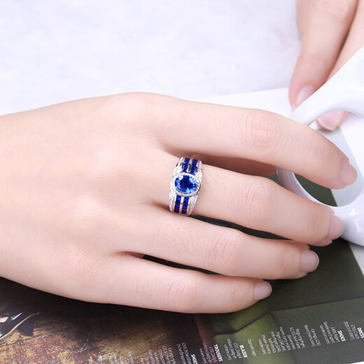HEEKAIYI ring men's cornflower sapphire ring luxury jewelry Chinese Valentine's Day birthday gift for wife and girlfriend Cornflower sapphire ring (main stone about 2.3 carats/flawless selection)