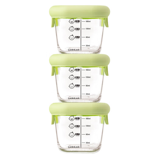 Lock Lock (LOCK/LOCK) baby food box baby heat-resistant glass food bowl children can steam and cook frozen fresh-keeping box grass green 230ML*3