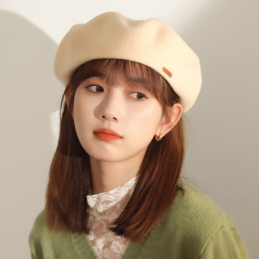 LeCali beret women's autumn and winter retro imitation woolen solid color hat with face, versatile painter's hat, Japanese pumpkin hat, apricot