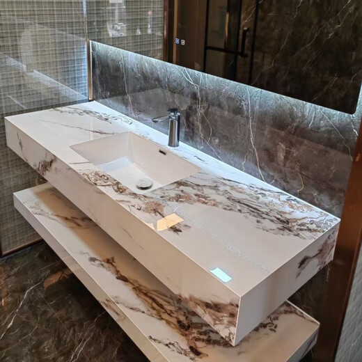 
Rock slab wash basin ceramic seamless integrated double-layer bathroom cabinet integrated washing basin hotel bathroom washing fish belly white seamless basin smart mirror delivers supporting hardware SPWY60*50 7586 pieces sold
