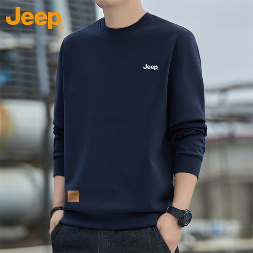 Jeep (JEEP) sweatshirt men's autumn and winter loose long-sleeved T-shirt men's round neck bottoming shirt clothes men's dark blue XL