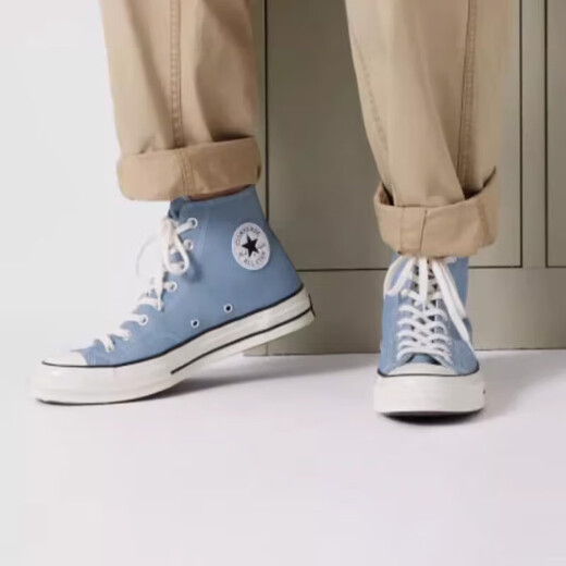 匡威（Converse）高帮帆布鞋CHUCK 70 HI男女鞋透气运动鞋A04584C 水洗蓝色 38