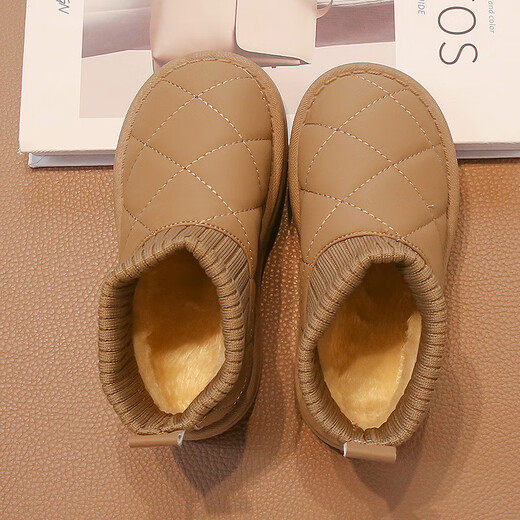 Muni children's velvet snow boots, stylish socks, short boots, bread shoes, 2025 winter new style, warm large cotton shoes for boys and girls, velvet thickened socks boots, khaki color, size 32, inner length 20cm