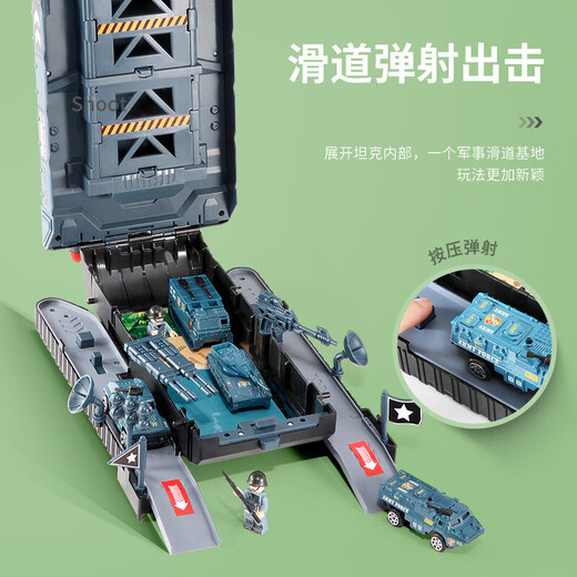 童雀儿童坦克玩具积木儿童生日礼物大炮汽车模型军事可发射弹声光轨道 变形陆战坦克可发射炮弹