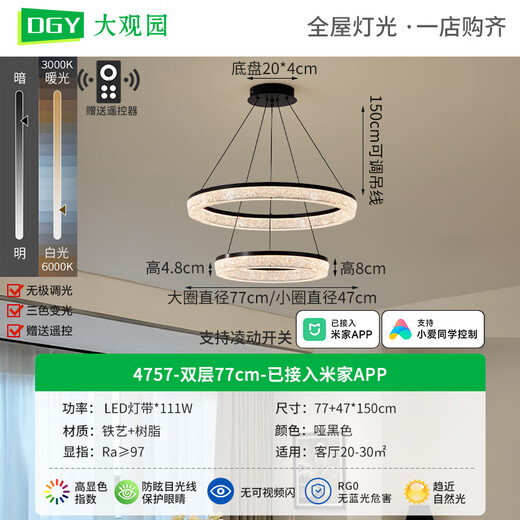 大观园（DGY）客厅吊灯2025新款意式极简高端大气高级感轻奢现代简约圆环灯686O 双层-已接入米家APP-111W-全光谱