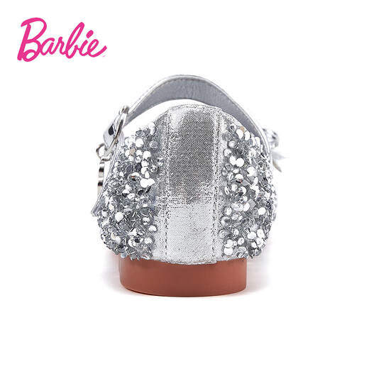 芭比童鞋春秋儿童皮鞋女童水晶鞋公主风舞台礼服鞋DA5384银色26码