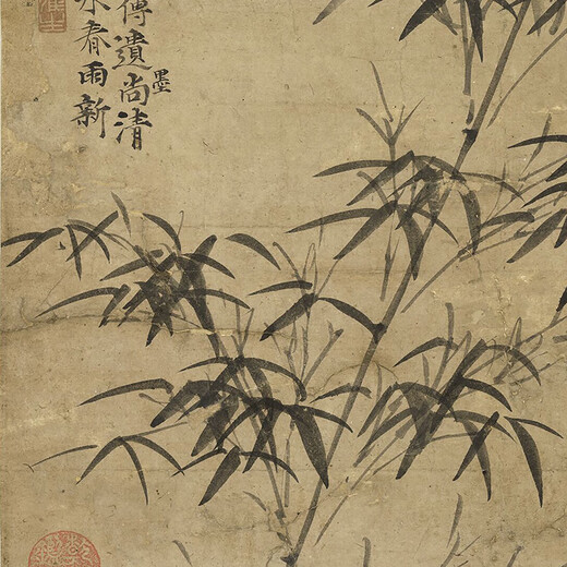 
Yuan Ni Zan's Spring Rain New Bamboo Pictures Ink Bamboo Pictures Ancient Flower and Bird Pictures Replica Antique Paintings Hanging Paintings Yuan Qian Selected Furong Mandarin Duck Pictures 12392 30X54 cm (spraying painting heart size) Framed