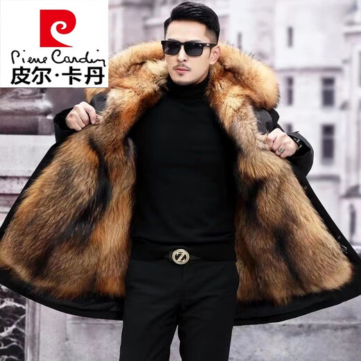 Pierre Cardin parka men's mink removable lining fur one-piece coat mid-length large size thickened imitation fur coat winter long black lining M 110Jin Jin equal to 0.5 kg or less