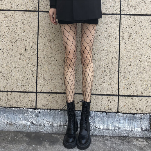 JIOESC Sexy Hot Girl Black Silk Fishnet Stockings Women's JK Socks Summer Thin Black Stockings Anti-Snatch Sentimental Pantyhose Black Large Mesh 1 Piece One Size