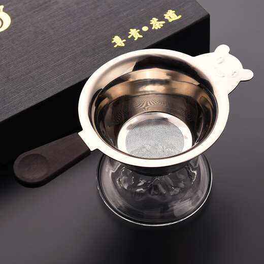 Jinge fair cup tea drain stainless steel food grade 304# filter creative tea filter tea water separation tea set accessories filter tea Panda tea drain rosewood handle + Guanshan base