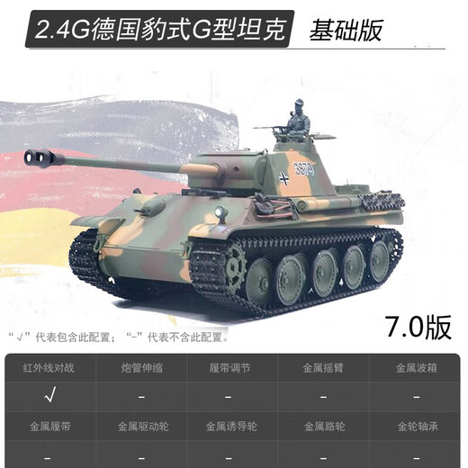 恆龍恒龙遥控金属坦克德国豹式G型玩具车军事模型男孩电动遥控车3879 基础版（全塑料） 1800毫安电池(可玩25分钟)