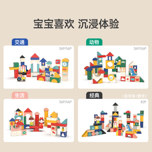 imikids儿童积木玩具婴幼儿大颗粒木质拼装积木早教玩具礼物智趣总动员82