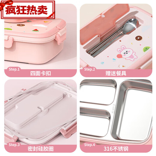Kinderlunchbox für Grundschüler, um zur Schule zu gehen 316 Edelstahl-Isolierung für die Klassen 1-3 Mädchen Lunchbox mit Suppenschüssel Raumkapsel Kaninchen 5 Gittergeschirr + Suppenschüssel + Tasche 0 ml