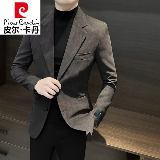 Pierre Cardin Deerskin Suit Jacket Men's 2024 New Spring and Autumn Business-Sense Fashion Casual Suit Jacket Men Brown 2XL