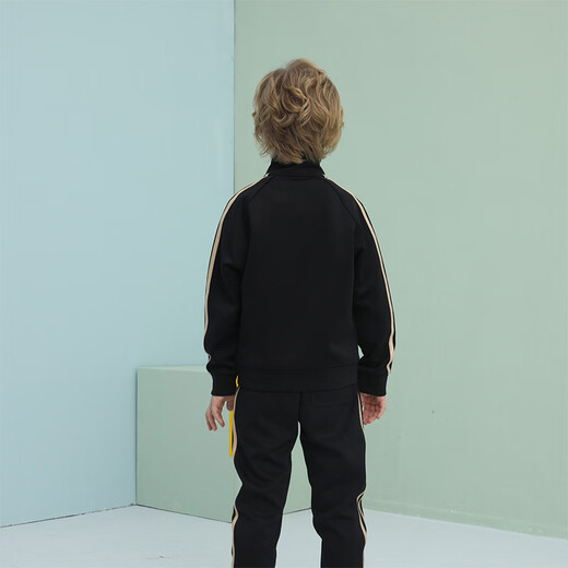Adidas Chaqueta para niños Spring Cardigan para niños al aire libre Sports Versátiles versátiles de cuello negro/oro 128