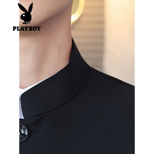 Playboy (PLAYBOY) new Chinese style men's suit men's spring and autumn stand-up collar shoulder pad coat Chinese tunic suit Tang suit casual suit black XL 120-140Jin Jin equals 0.5 kg