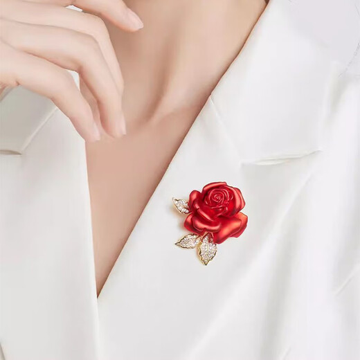 VISIT red rose brooch for women, light luxury, exquisite suit with gift gfn red flower gtrd