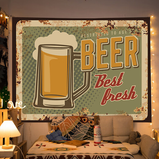 Pure tone retro American hanging cloth cafe beer decoration background cloth restaurant atmosphere matching tapestry cloth internet celebrity photo XFJ401 1 meter wide 0.7 meters high free installation package