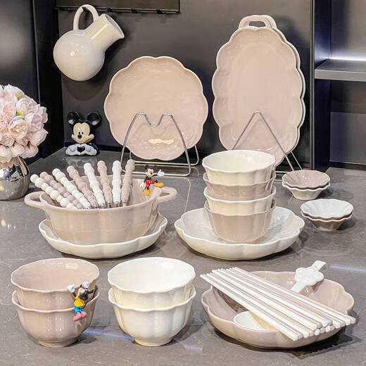 咏幻碗碟套装盘子彩餐具碗盘米饭碗碗具 描金款4-6人食礼盒装1355