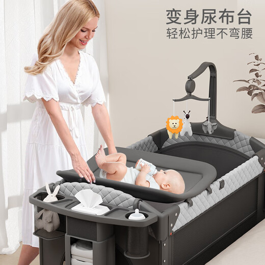 ULOP (ULOP) Baby Cot Cot Multifunktionalbett Abnehmbares Spleißen Babybett mit Windel Tisch Neugeborenes Kinderfalt falten Babybett Upgrade Universal Wheel Cot Cot