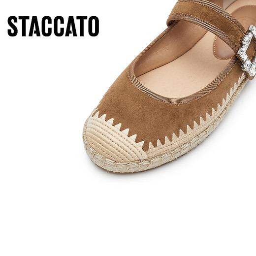Sijiatu 2025 new wheat sugar cube Mary Jane shoes Fisherman shoes Flat shoes Light mouth shoes Women's single shoes 9UA49AQ5 Grass and wood brown 34