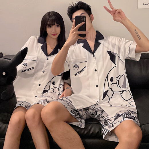 Paar Pyjamas Ladies Sommer kurzärärmig Nachthemd Ice Seide Dünne Comic Männer plus Fett Plus-Größe Home Cloding Set Ice Seide-13076-13077 M Frauen (High 160 Innen-Gewicht 80-100 Jin [Jin gleich 0,5 kg]))