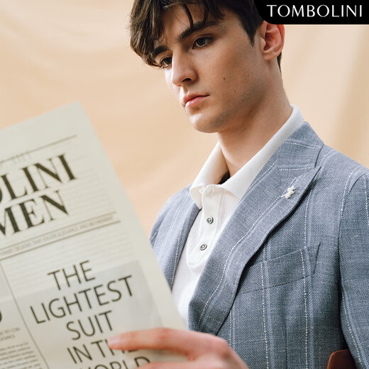 Dongbolini summer striped casual suit men imported fabric wool casual suit jacket light gray blue wide strip 46