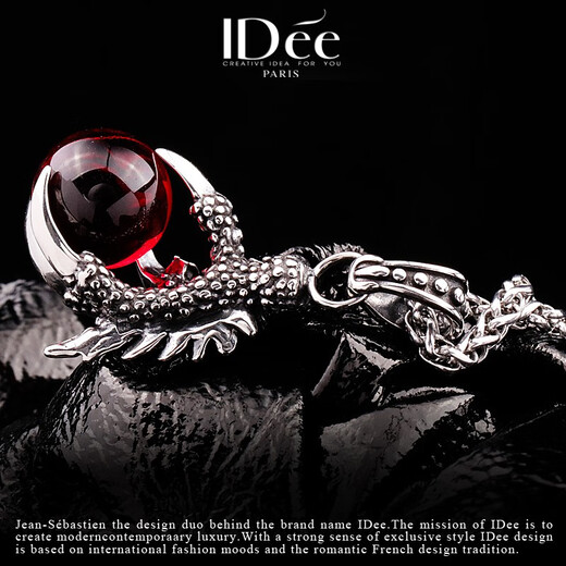 IDee CREATIVE IDER FOR YOU French IDee Dragon Claw Necklace Men's Niche Accessories Fashion Personality Trendy Brand Retro Style Zodiac Year Jewelry Gift Red Bead Dragon Bone Chain 55+5CM Pendant 3.4*2.5CM