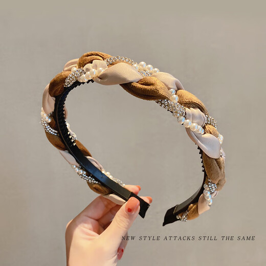 Oxygen Autumn and Winter High-end Hairbands for Female Internet Celebrities, Versatile Going Out, High Headbands, Face Washing Headbands, Pressed Hairpins, Hair Bundles, Khaki Pearl Style