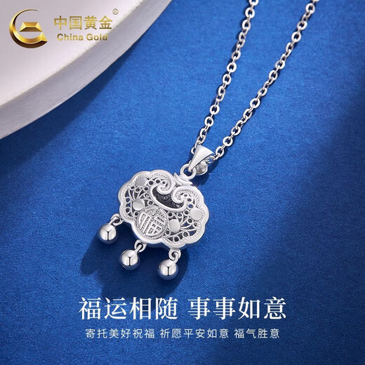 CHINA GOLD PT950 Platinum Safety Lock Pendant Women's Platinum Clavicle Necklace Practical Valentine's Day Gift for Girlfriend's Birthday PT950 Platinum Safety Lock Pendant About 4g Free Silver Chain