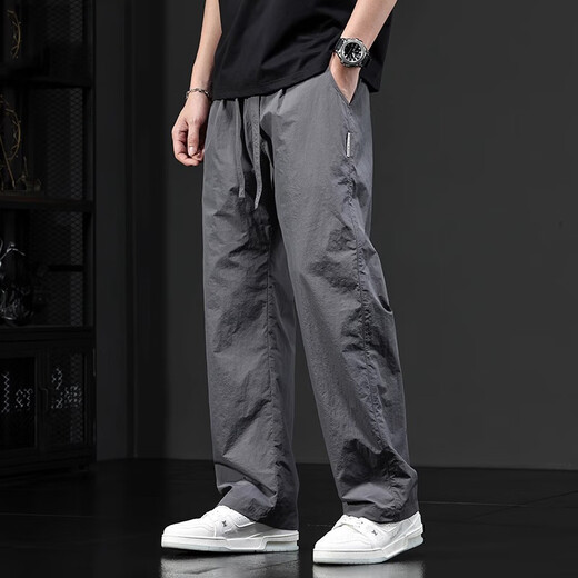 Chaotianshi summer high-end ice silk casual pants for men 2025 new thin loose sports straight-drying pants breathable men's style gray 2XL [160-180Jin [Jin equals 0.5 kg]]