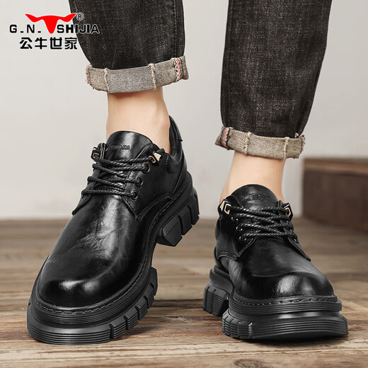 Bull Family Men's Shoes 2025 Autumn and Winter New British Business Casual Leather Shoes Thick-Soled Large-Toe Work Shoes Men's Martin Boots