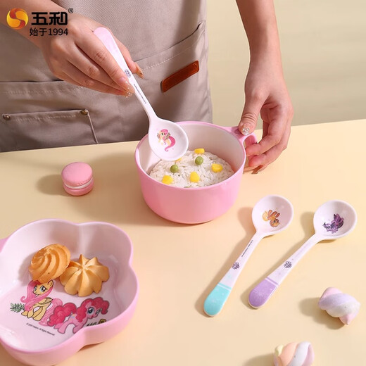Wuhe (Wuhe) Little Pony Fork Spoon para niños Fuerza Hogar Baby Baby Spoon Spoon Suplementary Sponing Cartoon Waterware Little Pony (Purple Yue)