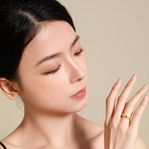 梦金园七夕情人节礼物 黄金戒指 古法足金小方戒素圈金戒指男女同款 18号约3.78g-多退少补-面宽0.3cm
