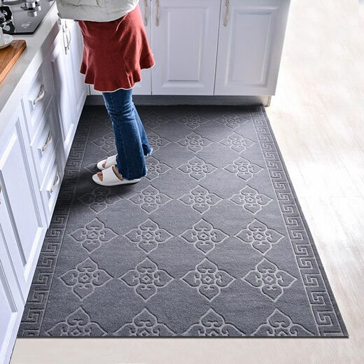 Xuxian door mat door mat entry door carpet foot mat kitchen non-slip and oil-proof household long strip absorbent mat stain-resistant gray peach heart 80*120 cm