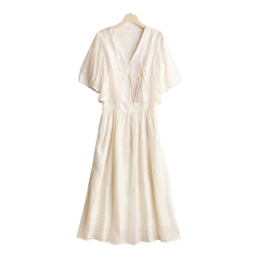 LisLAVE high-end small fragrance style suit summer women's short jacket black long suspender dress two-piece dress making it look slim and covers the flesh Beige JXJC-683 2XL
