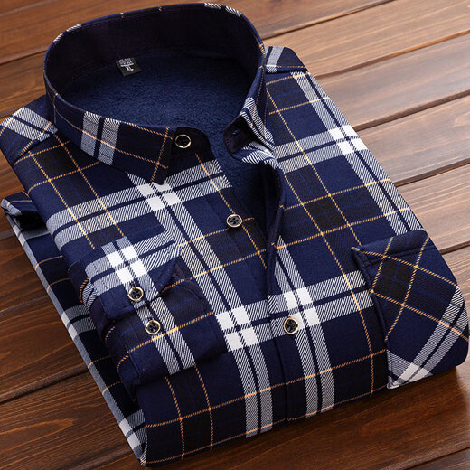 Aseblarm Herren warmes Hemd plus Samt verdickte langärmlige lässige Plaidhemd mit mittleren und älteren Daddy-Anzug Herren-Top-Anti-Frack-Hb683 (Modell) plus Samt L geeignet für 100 Jin [Jin gleich 0,5 kg] -119 Jin [Jin Equals 0,5 kg]